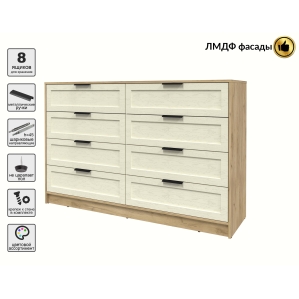 Kомод Тренд КТ-К157 (Дуб золотой ЛДСП/ Дуб снежный ЛМДФ) Ш1565 В1020 Г451